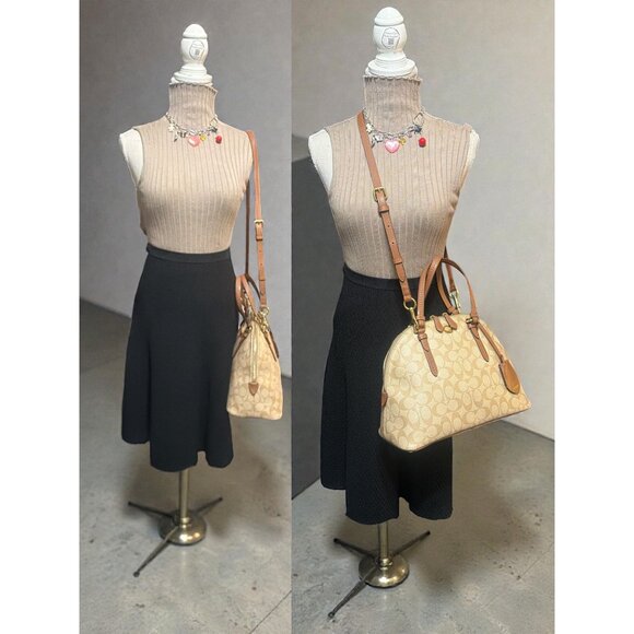 Coach Peyton Signature Cora Domed Satchel F24606 Khaki Coated Canvas Convertible - Picture 3 of 10